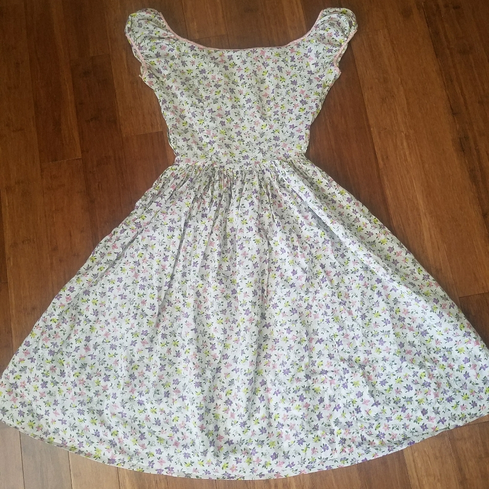VTG Handmade Floral Poof Sleeve Dress XS S 4 - Picture 9 of 11